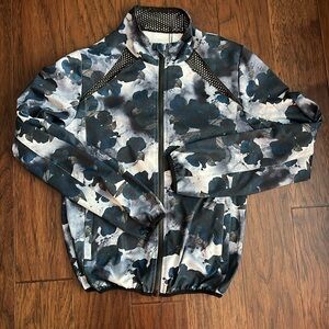 Zyia active jacket- blue, black and white floral print